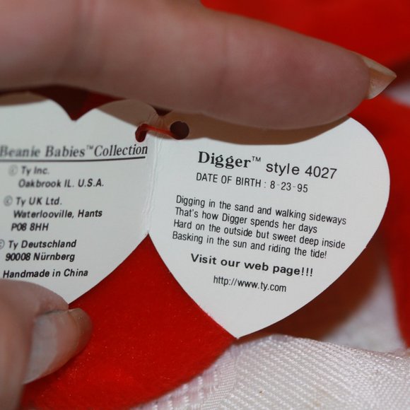 ty beanie baby digger Crab, 4th gen PVC1995 Canada Tush NWT  collector quality - Picture 4 of 4